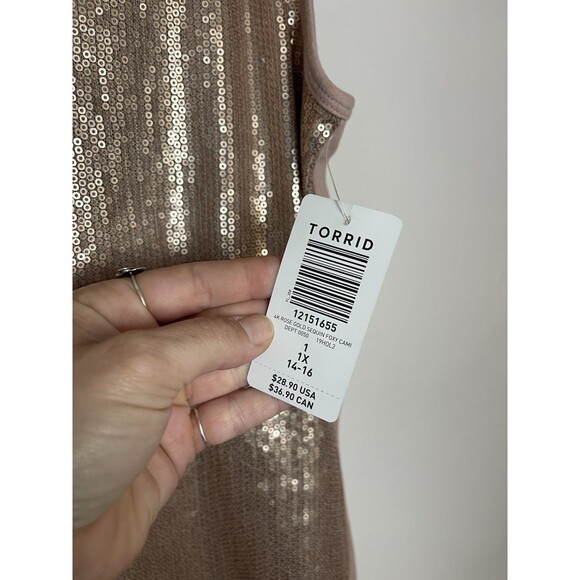 Torrid Women's XL Champagne Sequin Spaghetti Strap Tank Top NEW - Picture 4 of 6